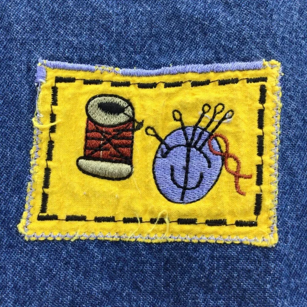 Vtg 80's Denim Vest Womens Sz‎ XL Sewing Theme Cottage Core Kitschy Grannycore